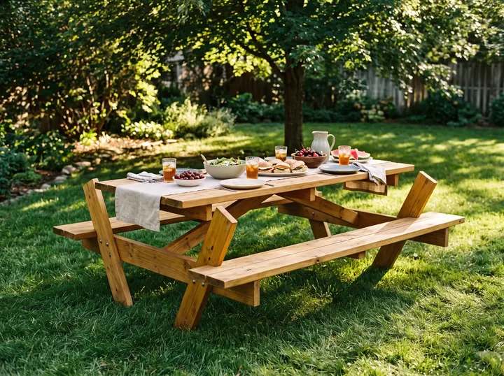A finished picnic table
