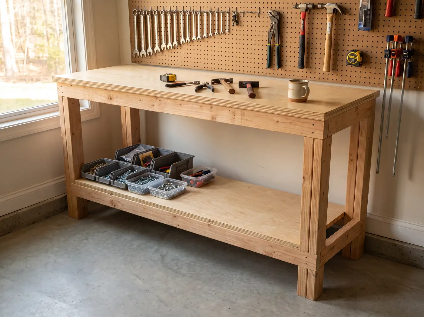 A finished workbench built from a Build to Size plan